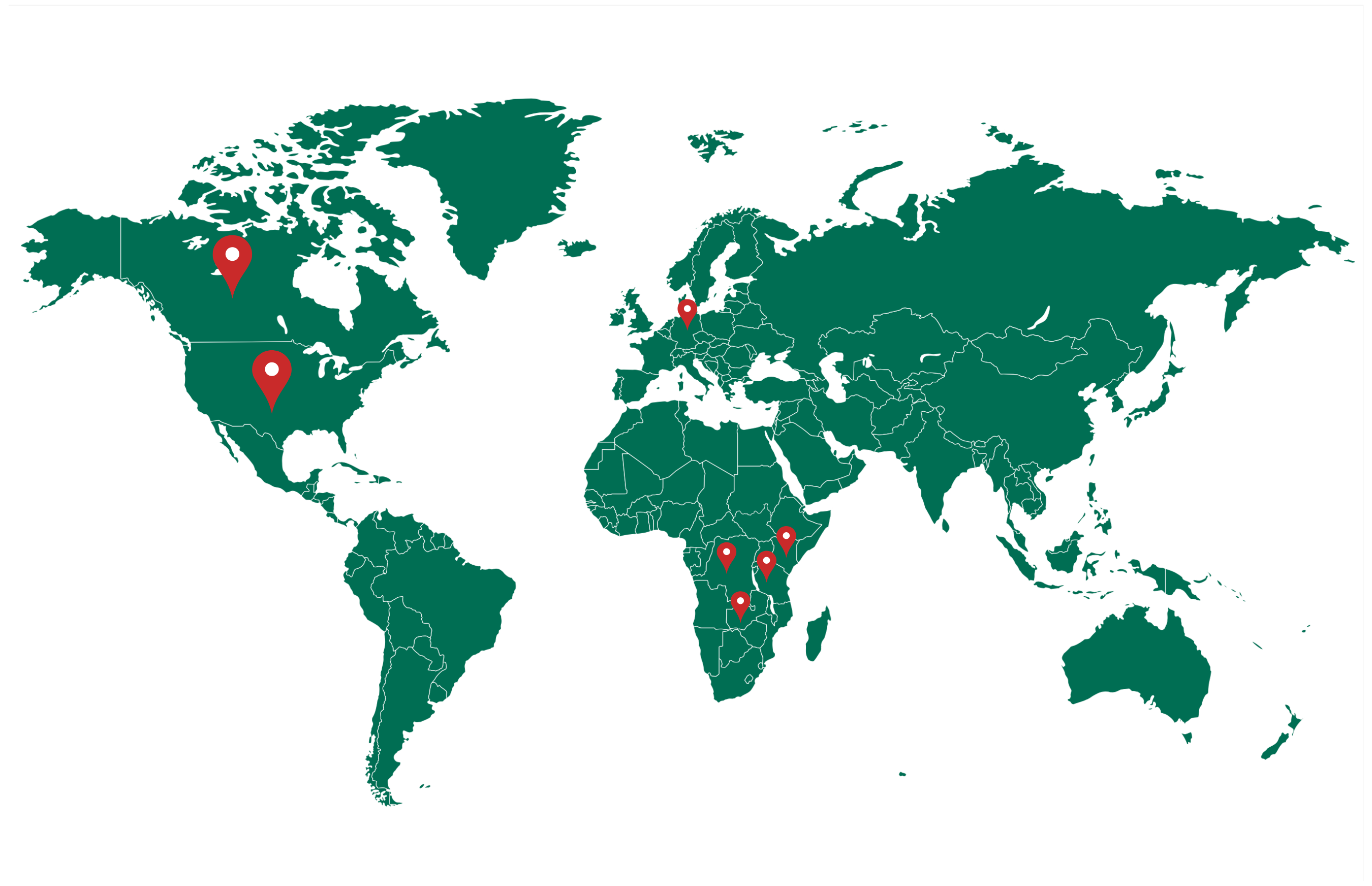 Farms by Amber Global Operational Map showing United States, Canada, Germany, Kenya, Tanzania, Zambia, and Democratic Republic of the Congo